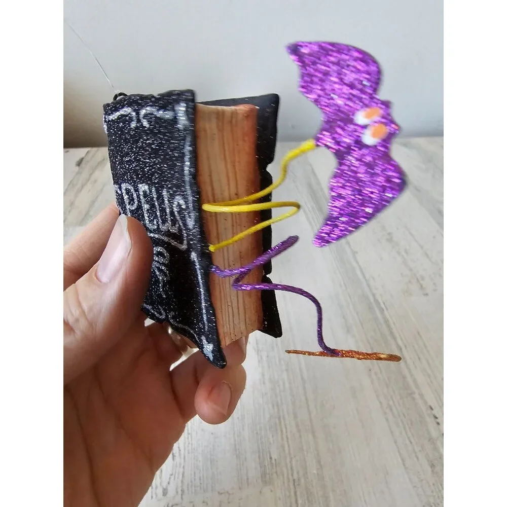 Pier 1 spells book ornament glitter Halloween witch bat RARE sparkle decor‎